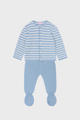 Dusty Blue Stripe Pinto Merino Baby Knitted Set